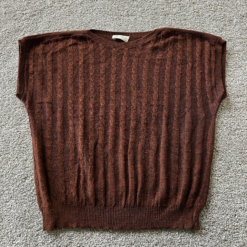 Vintage Ms Blake By Devon Sweater Womens 2X Brown Cable Knit Sleeveless Pullover